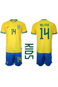 Brazilië Eder Militao #14 Babytruitje Thuis tenue Kind WK 2022 Korte Mouw (+ Korte broeken)